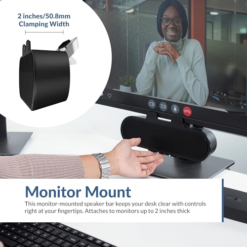Image of Cyber Acoustics USB & Bluetooth Speaker Bar (CA-2890PRO) USB Powered with Speakerphone for PC and Bluetooth for Connection to Smartphones, Clamps to Monitors up to 2 Inches Thick, 20 Watts