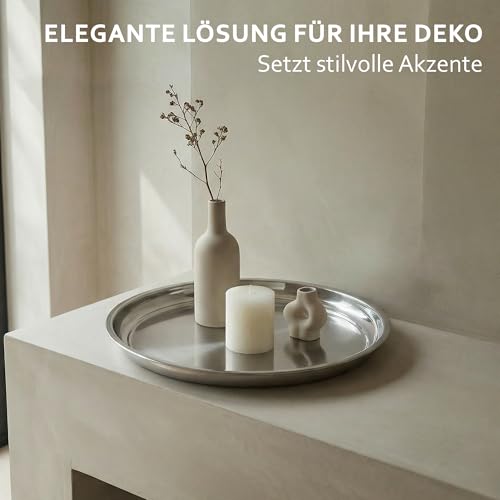 Rundes Tablett Aus Edelstahl Ø 40 cm - Serviertablett - Tablett Für Kaffee - Getränke - Partys - Bars - Restaurants Und Zuhause - Essenstablett Für Küchen - Gastrotablett - Dekotablett