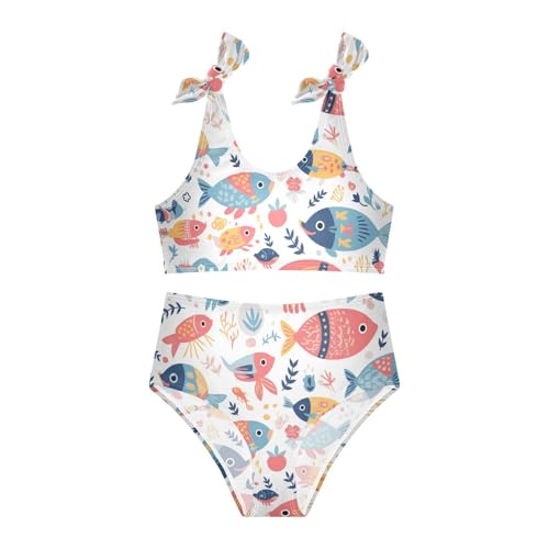 KLL Decorative Fish Girls' Two Pieces Bikini Set Beach Swimsuit Swimwear Cute Shoulder Strap3