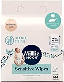 Millie Moon Sensitive Baby Wipes, Plastic-Free, 99% Natural Formula, 144 Count