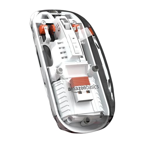 amazon basics Transparent Bluetooth Wireless Mouse | Rechargeable | Sleek Design | 2.4 GHz Bluetooth Connectivity | Up to 1600 DPI | Battery Indicator