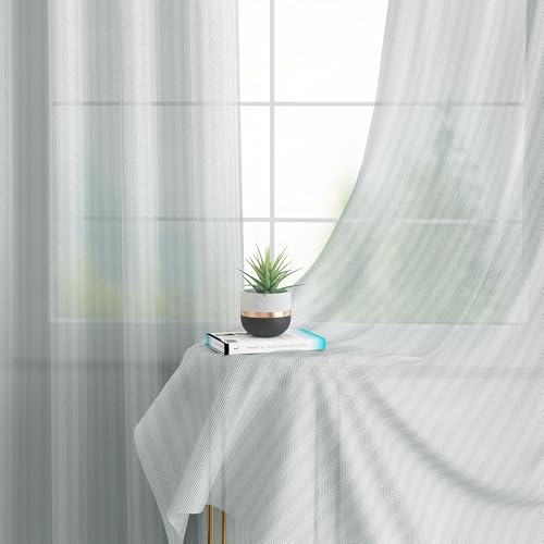 Image of Story@Home Curtains 8 Feet Long Set of 1 | Herringbone Printed | Semi Transparent Net Curtain | Sheer Curtains | Semi Long Door Curtain for Living Room | (118 X 242 Cm, Grey) | Perfect for Home Decor