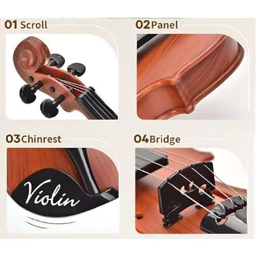 Violino Infantil Musical Com Arco 4 Cordas 42cm Marrom Luxo