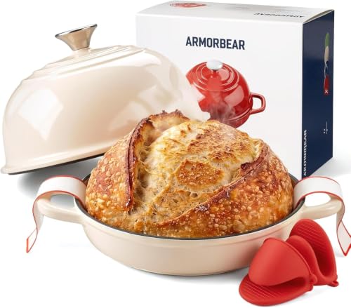 Armorbear Dutch Oven for Bread Making-5QT Cast Iron Sourdough Dutch Oven Pot with Lid Enameled Round Cast Iron Bread Pot with Dome Lid for Homemade Gifts for Sourdough Bakers White