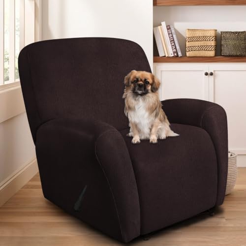Image of ANARACHON Leather Like Recliner Chair Covers Heavy Duty, 4 Pieces Recliner Cover for Recliner Chair, Leather Cover for Recliner slipcovers Washable for Pets (256Chocolate)