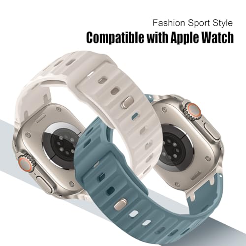 Image of Compatible with Apple Watch Strap Ultra2 /Ultra 49mm Series 10 /9 /8 /7 /6 /5 /4 /SE Soft Silicone Sport Strap Rugged iwatch Band 45mm 44mm 46mm with Stainless Steel Adapter for Men Women