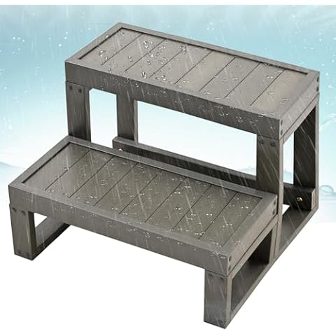 Spa Hot Tub Steps, Glonerle 2 Step PVC Sturdy Hot Tub Stairs, Non-Slip Waterproof Inflatable Hot Tub Steps Outdoor Support 350LB, Suitable for RV Pool Bathtub, Gray Cover