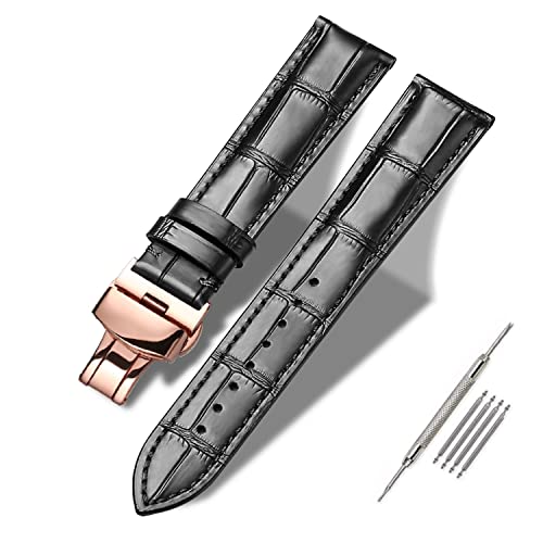 Image of Moran Genuine Leather Band Alligator and Cowhide Replacement Deployment Buckle Watch strap18mm to 24mm Crocodile Leather Strap for Men's and Women's