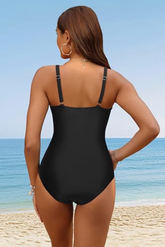 Tempt Me Womens One Piece Swimsuit - Tummy Control Bathing Suit V Neck Metal Twist Front 2025 Swimwear2