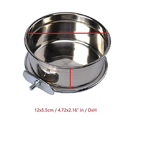 Pet Dog Stainless Steel Coop Cups with Clamp Holder - Detached Dog Cat Cage Kennel Hanging Bowl,Metal Food Water Feeder for Small Animal Ferret Rabbit (Medium) - Thumbnail 2