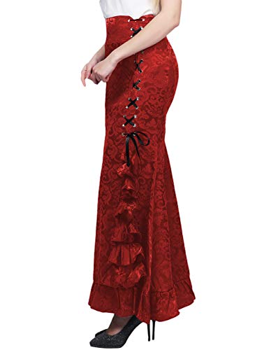 ECDAHICC Women's Gothic Vintage Victorian Steampunk Lace-Up Tiered Ruffled Fishtail Mermaid Maxi Skirt3