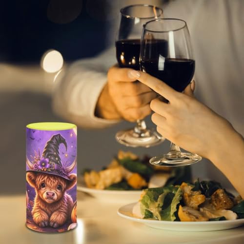 Image of Poceacles Flameless LED Candle Battery Powered Votive Lights Realistic Pillar Candle Decorative Tea Lights for Home Party Indoor Outdoor Decor, Wizard Hat Highland Cow Pumpkin Violet