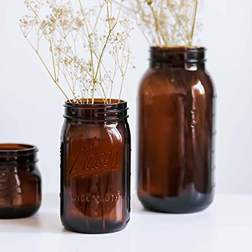 Polytun Amber Glass Mason Jars 32 Oz Wide Mouth With Airtight Lids And Bands 6 Pack, Amber Clear Glass Canning Mason Jars, Quart Mason Jars (Set Of 6) (Wide Mouth) #TOP6