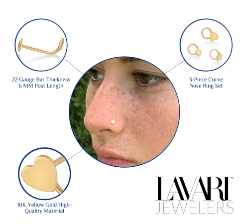 22G Nose Ring Set 2Mm Circle Star Heart In 10K Yellow Gold By Lavari Jewelers #TOP3