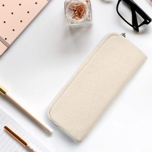 Image of Pencil Pen Case, Canvas Pencil Pouch Big Capacity Pen Bag with Zipper Durable Stationary Storage Bag for Adult Students Officers