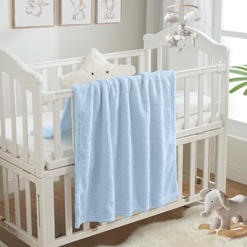 Image of BORITAR Fleece Baby Blanket with 3D Elephant Design for Boys Girls, Ultra Soft Cozy Receiving Blanket for Newborn Infant Toddler, Fluffy Blanket for Crib, Stroller (30x40 Inches, Light Blue)