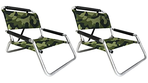 Image of Neso Beach Chairs - Lightweight, Portable and Foldable Recliner Beach Chairs for Park, Camping and Outdoor Adventures - with Slip Pockets and Shoulder Strap - 2 Pack - Camo - Regular