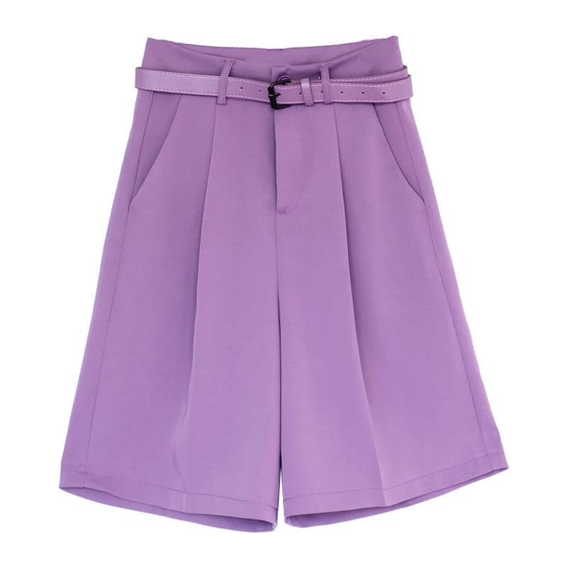 Short Femmes Couleur Solide Haute Taille Tout-Match Five Points Suit Shorts avec Ceinture