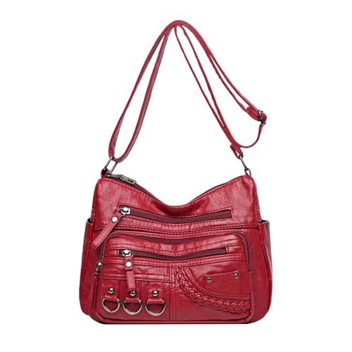 LassZone Sac à main en cuir souple pour femme - Multi-poches - Sac messager - Sac à bandoulière - Sac fourre-tout - Style hobo - Imperméable - Avec...