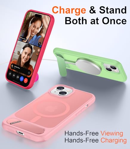 Image of Magnetic Compatible with iPhone 15 Plus Case & iPhone 14 Plus Case, [Built-in Invisible Kickstand][Compatible with MagSafe][Military Grade Shockproof] Slim Translucent Matte Phone Case 6.7 inch