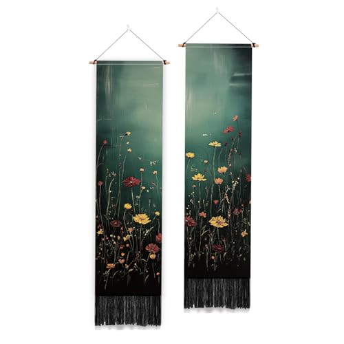 Tapisserie fleurs sauvages PLIGREAT lot de 2 tentures murales verticales 130x33cm