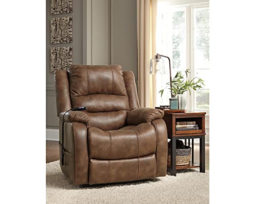Signature Design by Ashley Yandel Faux Leather Electric Power Lift Recliner for Elderly, Brown