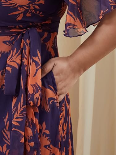 Image of Miss Chase A+ Women's V-Neck Three-Quarter Sleeve Floral Wrap Chiffon Midi Dress