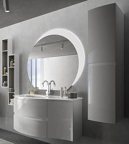 Mobile bagno sospeso Vague bianco, cm 104, solo base con lavabo in vetro bianco