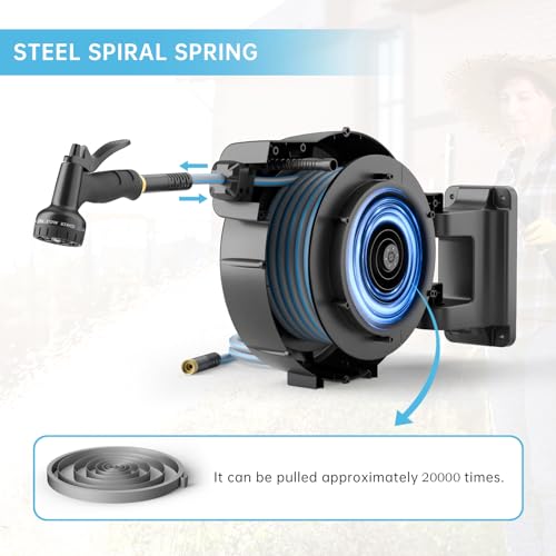 Image of Garden Hose Reel,1 /2 Inch x 82FT Water Hose (GASE2001), Super Heavy Duty, Any Length Lock, Slow Return System, Wall Mounted and 180 Deg Swivel Bracket