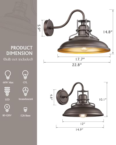 Image of FEMILA Dusk to Dawn Barn Lights, 12 inch Oil-Rubbed Bronze Outdoor Light Fixture, Exterior Lighting Fixtures, Outdoor Porch Light with E26 Base, 4FY15-1W PC ORB