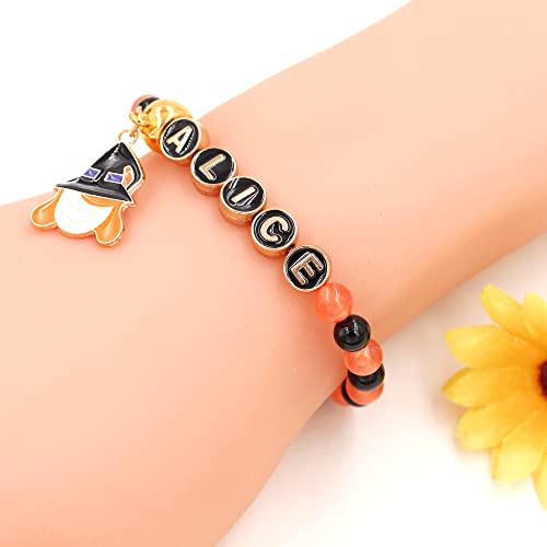 Image of Uloveido Black Orange Jade Charms Halloween Bracelets All Saints' Gift - DIY Customized Name Beaded Bracelet