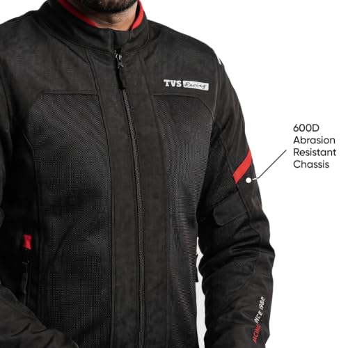 Image of TVS Racing Tech-Core Road Jacket for Men | CE2 armour <5kN at Shoulders Elbows and Back | 600D Chassis | 310gsm Vent Mesh | High-Vis Reflective Tech| YKK zippers