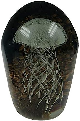 Chesapeake Bay Hand Crafted Art Glass Crystal Gold Jellyfish Paper Weight | Glow In The Dark | 4-1/2" X 3" #TOP18