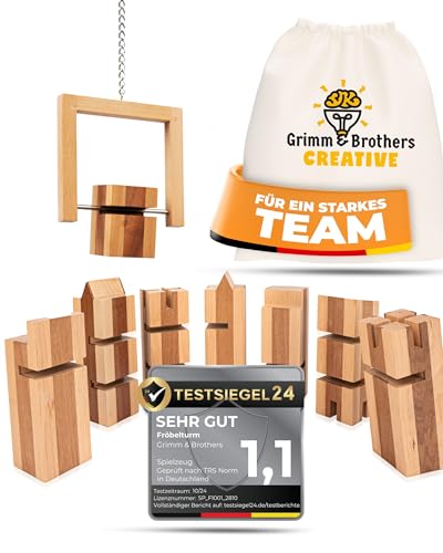 Grimm & Brothers FRANKFURT Fröbelturm Teambuilding Geschicklichkeitsspiel aus Holz - Gesellschaftsspiel ab 8 Jahre Outdoor Spiel für Erwachsene und Kinder