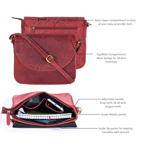 Image of Genuine Leather Shoulder Crossbody Purse For Women with Adjustable Strap, Mobile Pocket & Outside & Inside Zipper