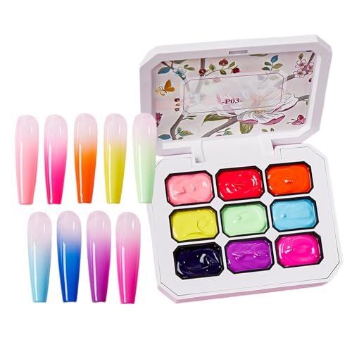 Buerfu Esmalte Gel - Gel Para Pintura De Manicura Con Efecto Degradado,Paleta 9 Colores Accesorios Pintauñas Diseño Para Mujeres y Niñas