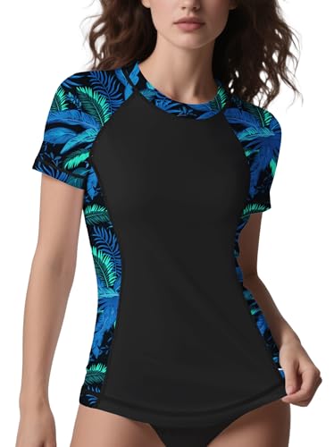 ANGEL CITIZ Rash Vest Women Short Sleeve UPF 50+ Womens Swim Top Beach Shirt Quick Dry Rash Guard Modest Swimwear