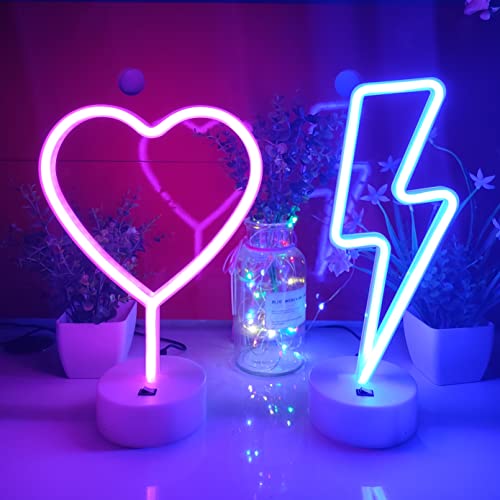 Image of JYWJ Neon Signs with Holder Base,USB or 3-AA Battery Powered Neon Light,LED Desktop Wall Decoration,Various Parties,Decoration of Business Premises(Heart)