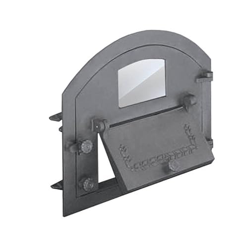 BBQrolling Pizzaofentür Premium 610x480 Backofentür aus Gusseisen Steinofentür Offentür Brotofentür + Glass/Recht Cover