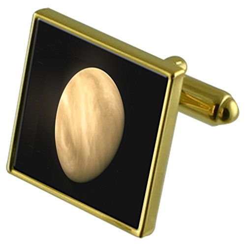 Gemelos de Venus dorados y clip de corbata con cristal para traje de hombre 1