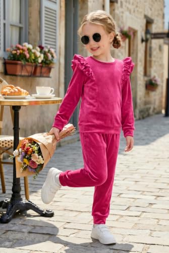 Image of Arshiner Girls 2 Piece Outfits Velour Tracksuit Ruffle Sweatshirt Sweatpant | Cute Clothes, Sweatsuit, Long Sleeve Pullover, Fall Winter Clothing Sets, for 3-10 Years