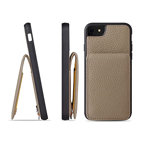 iPhoneSE3/SE2 /iPhone8/iPhone7 ケース 本革 シュリンクカーフレザー カードポケット フラップ スタンド機能 ショルダーストラップ 耐衝撃 ハンドメイド ギフト シンプル メンズ レディース スマホケース グレー ベージュ グレージュ SCPG-8SE-Grege