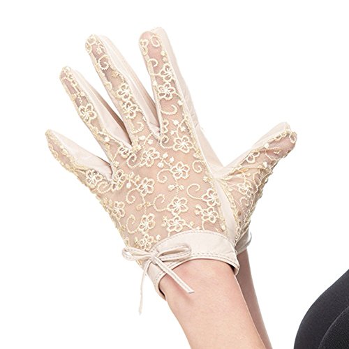 Nappaglo Women's Nappa Leather & Lace Unlined Gloves Bow Decoration Summer Short