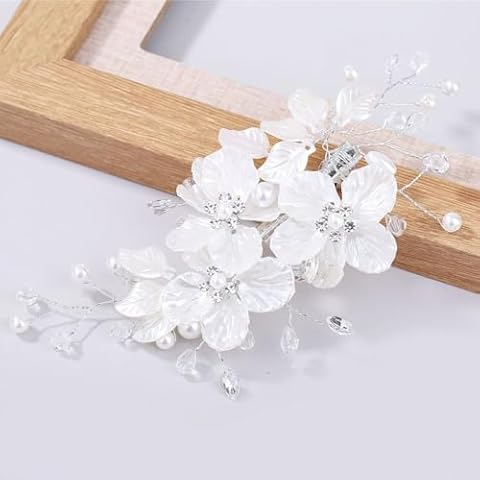 VMila Wedding Pearl Hair Comb Wedding Hair Comb Bridal Hair Accessories Pearl Flower Hair Accessories For Women Girls Wedding Hair Accessories (Silver Vine White Flower) Cover