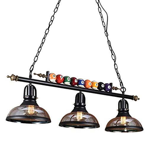 Lampe À Suspension Lampe De Table De Billard Lustre Loft Lampe À Suspendue Rétro E27 Hauteur Réglable Plafonnier En Verre Industriel Restaurant Bar Hall Café Chambre À Coucher Cuisine Fer Forgé Noir Cover