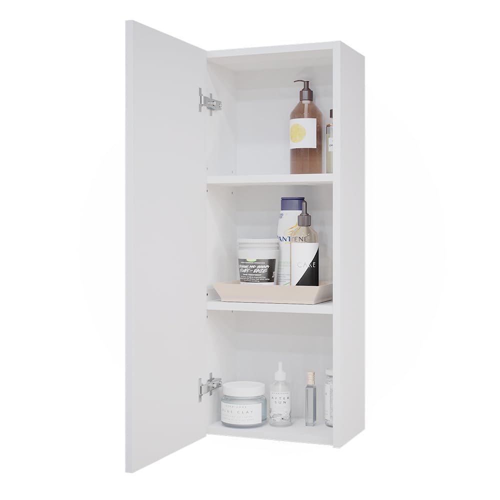 Vicco Armoire Murale Gloria, Blanc, 33x84cm | avec 2 étagères, avec découpe pour siphon et compatible avec la série Gloria