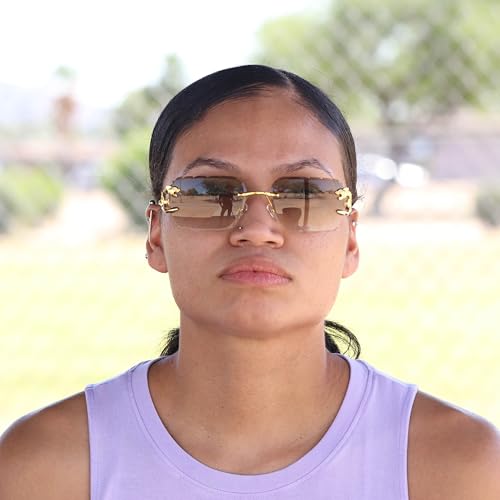 Image of Rimless Diamond Cut Trendy Retro Hip Hop Tint Lens Sun Glasses Frameless Rectangle Sunglasses For Men and Women