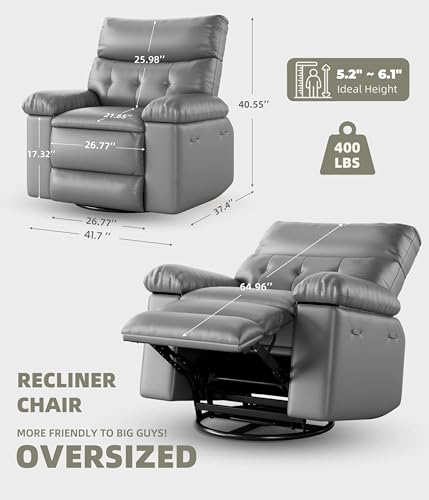 Image of GarveeHome Extra Wide Recliner Chair - PU Leather Oversized Manual Recliner for Adults, Lazy Chair with 1.5X Sponge Comfort Arm and Back for Living Room, Bedroom