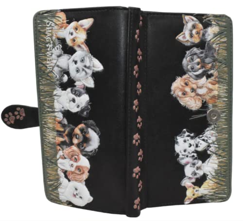 Shag Wear Puppy Love Large Dog Wallet for Women and Teen Girls Vegan Faux Leather Black 7"2