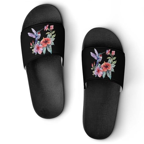 Hummingbirds Flowers House Sandals Non-Slip Bathroom Slippers Beach Summer Shoes for Men Women